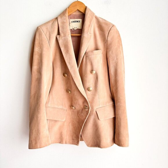 L'Agence Nude Beige Double Breasted Suede Goatskin Blazer 6 - Picture 1 of 14